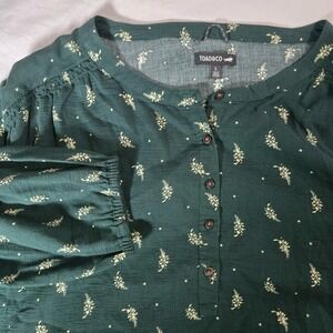 Toad & Co Top Women Large Peasant Blouse Shirt 3/4 Length Sleeves Oversized
